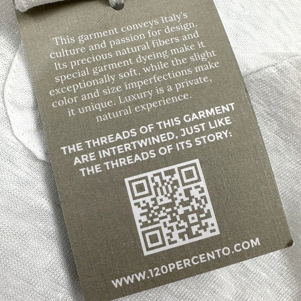 NWT 120% Lino Long Sleeve Women Linen T-Shirt White - Picture 10 of 10